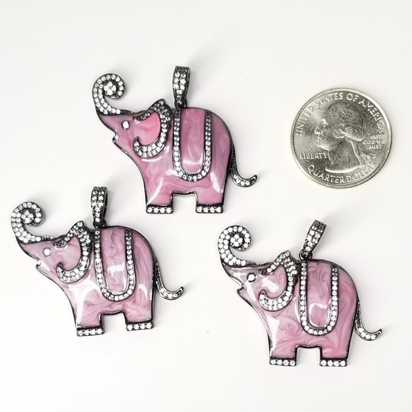 NWT Pink Enamel Elephant Pendant Charm Pave CZ NEW - Picture 4 of 9